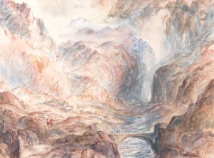 Paysage alpin avec figures et pont